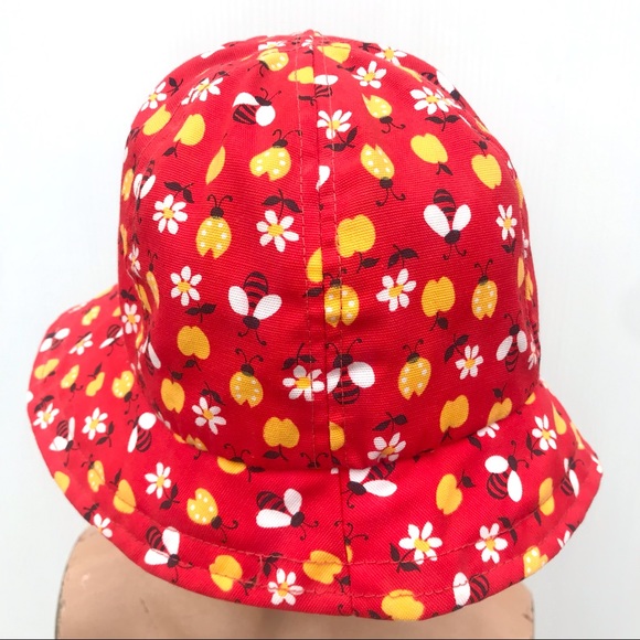 Vintage 60’s mod bumblebee daisy apples floppy novelty print bucket hat - Picture 6 of 8